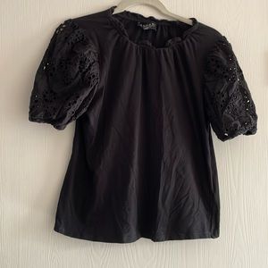 Laundry black short black lace puff sleeve top